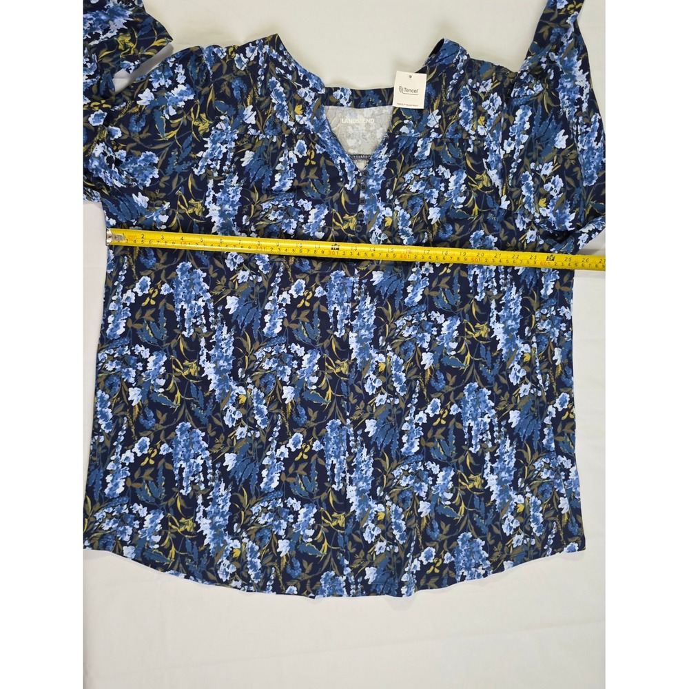 Lands End Womens 2X Blue Floral Tencel Modal Henley Long Sleeve Blouse Top NWT - Picture 9 of 16
